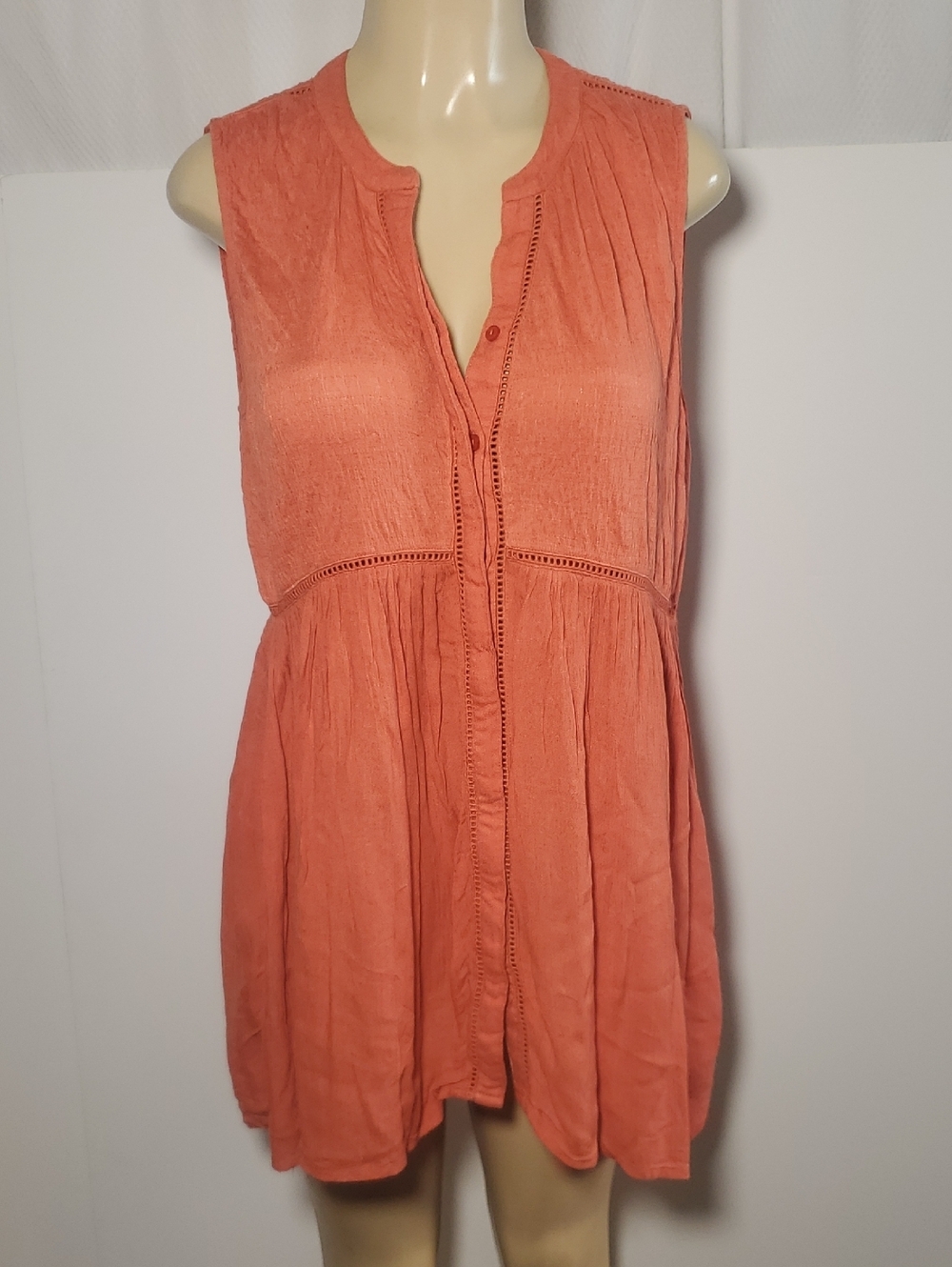 Anthropologie Sleeveless Button-Front Coral Tunic Top Size M